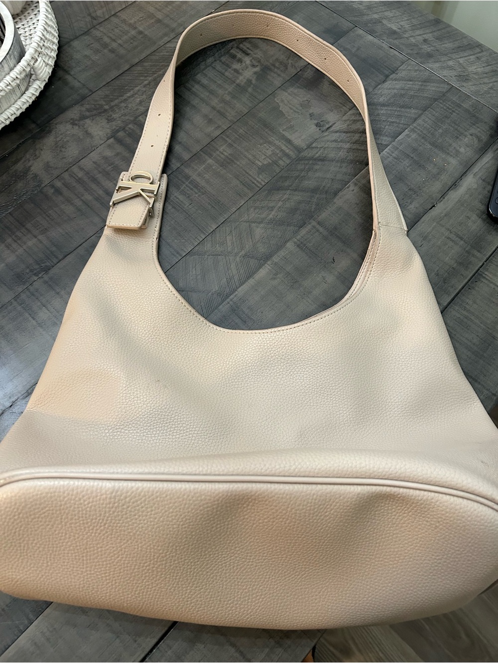 Calvin Klein Pebbled Leather Hobo in Light Beige